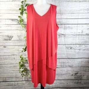 Susan Graver Dress Large Pet Fire Orange Lagenlook Layered Knee Stretch Cocktail